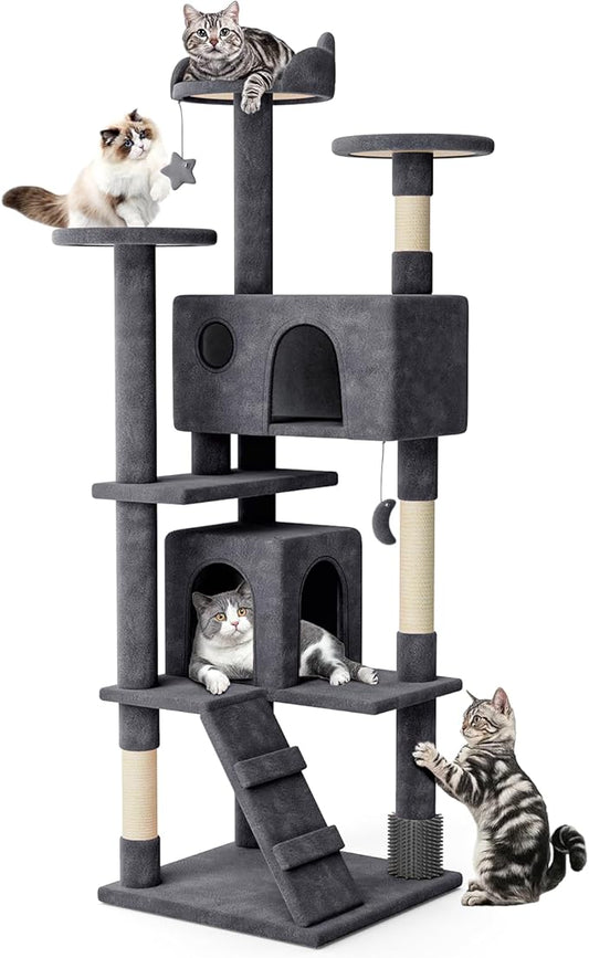 MoNiBloom 77 Inch Cat Tree Tower for Indoor Cats Large Adults, Tall Cat Tower with Scratching Post, Multi-Level Furniture Activity Center with Cat Condo Pet Play House, Smoky Grey