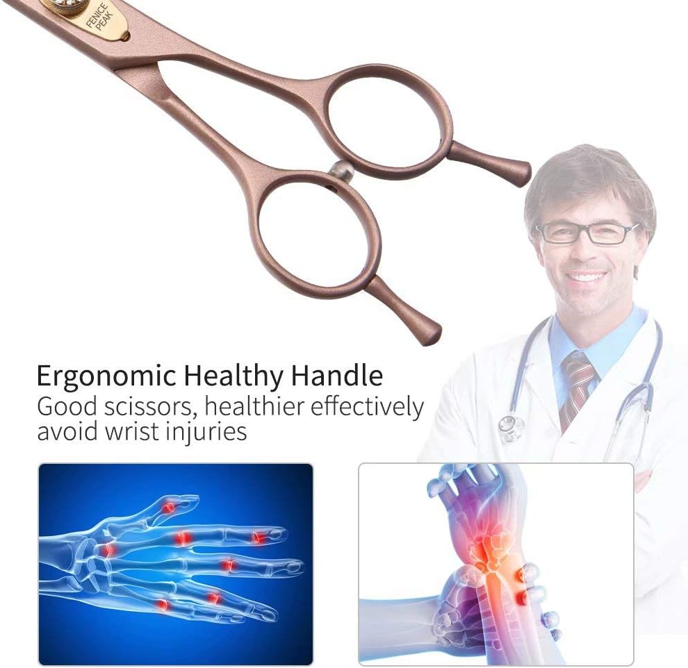 Fenice Peak Professional Curved Dog Grooming Scissors 8'' Rose Gold 440C Stainless Steel Pet Cutting Shears Safety Trimming Shearing for Dogs Cats