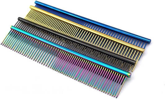 ZoCr Stainless Steel Pet Comb for Dogs Cats, Pet Grooming Comb with Different Spaced Rounded Teeth (Purple)