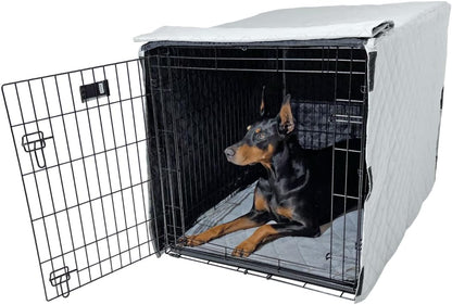 4Knines Quilted Dog Crate Cover – Heavy-Duty, Water-Resistant Fabric for Indoor/Outdoor Use – Durable Travel Cage Cover for Training, Weather Protection – Fits 48-Inch Crates – Grey