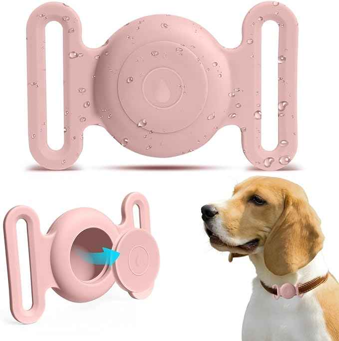 Dog Safety Pendant, Collar Holder for AirTag 2nd & 1st Gen, Pet Tracker Accessory for Dog GPS Tracking, Durable Silicone, Waterproof & Shock-Resistant, Anti-Scratch Anti-Loss (Pink, Large)