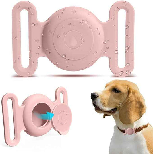 Dog Safety Pendant, Collar Holder for AirTag 2nd & 1st Gen, Pet Tracker Accessory for Dog GPS Tracking, Durable Silicone, Waterproof & Shock-Resistant, Anti-Scratch Anti-Loss (Pink, Large)