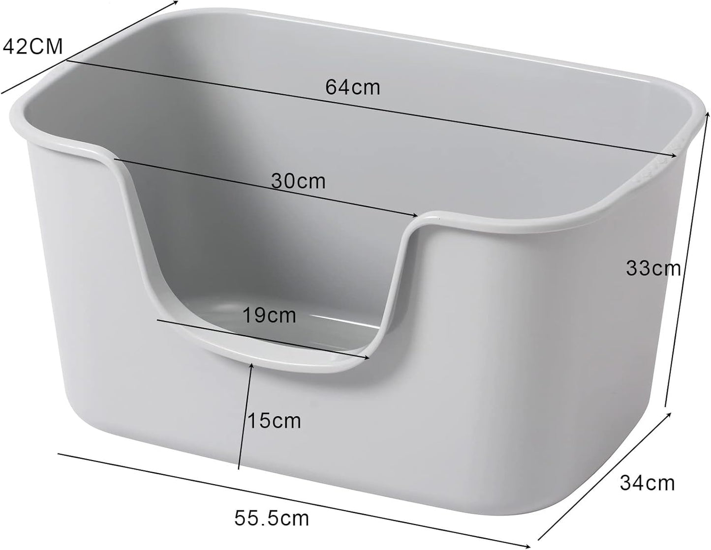 Smart Paws Extra Large Jumbo Cat Litter Box for Maine Coon Cats, Open Top High-Sided Anti-Splash Litter Pans, Durable XL Kitty Bathroom for Multi-Cat Households (Grey)