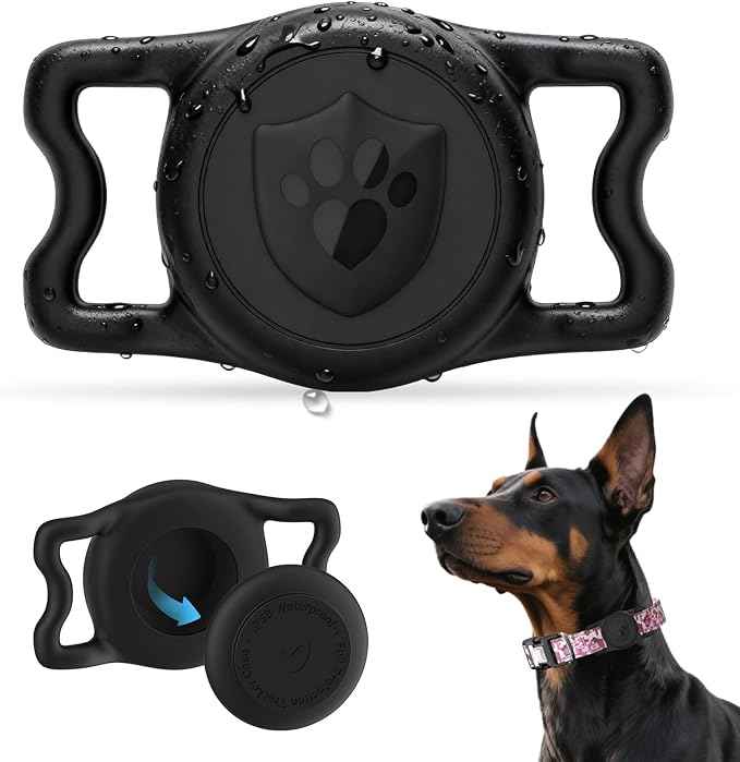 for Airtag Dog Collar Holder – IP68 Waterproof Dog Air Tag Holder for Dog Collar, Anti-Lost & Durable Silicone Case, Compatible with Apple AirTags (Black)