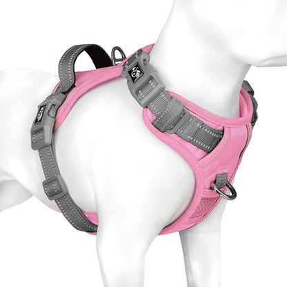 PHOEPET No Pull Dog Harness, Unique Colors Reflective Adjustable Dog Vest, with Soft Training Handle Metal Clips for Small Medium Large Dogs (Baby Pink Base & Grey Straps,S)