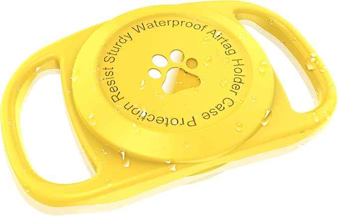 Airtag Dog Collar Holder, [1 Pack] Waterproof Protective Case for Apple AirTag, Durable & Lightweight with Full-Body Protection, Soft Silicone, Yellow