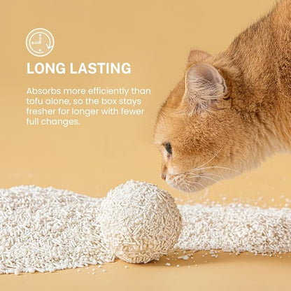 Tofu & Cassava Cat Litter, Natural Plant-Based Clumping, 99.9% Dust Free, Low Tracking, Non-Stick Formula, Soft on Paws, Lightweight Cat Litter, 5.5 lb