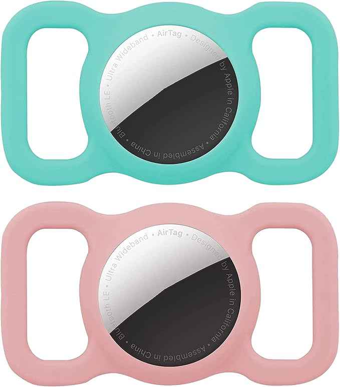 2 Pack Protective Air Tag Case for Dog Collar, Pet/Dog Collar Holder Case Compatible with Apple Air Tag, Waterproof Air tag Loop for GPS Tracker Lightweight Soft Anti Scratch Anti Lost Pink+Mint Green