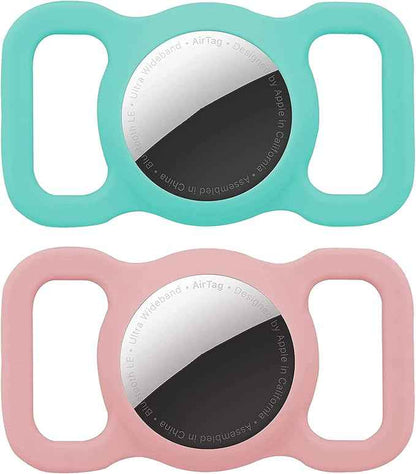 2 Pack Protective Air Tag Case for Dog Collar, Pet/Dog Collar Holder Case Compatible with Apple Air Tag, Waterproof Air tag Loop for GPS Tracker Lightweight Soft Anti Scratch Anti Lost Pink+Mint Green