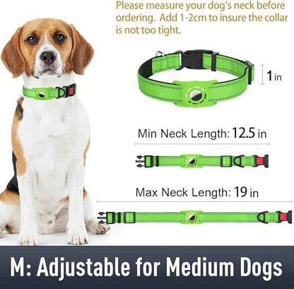AirTag Dog Collar with AirTag Holder Compatible for Air Tag, Reflective Soft Padded, Safety Locking Buckle, Adjustable Nylon for Small Medium Large Dogs (Green,M)