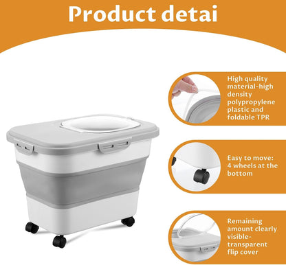 Collapsible Cat Litter Storage Bin Container with Airtight Lids, Portable Cat Litter Storage Container with Wheels, Kitchen Cereal Rice Leakproof Sealable