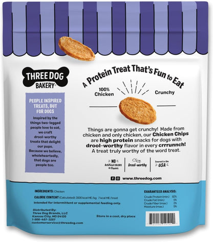 Three Dog Bakery Bark’N Crunch! Chicken Chips, Crunchy Treats for Dogs, Single Ingredient, High Protein Snacks, No Artificial Flavors or Colors, Made in The USA, 15 oz