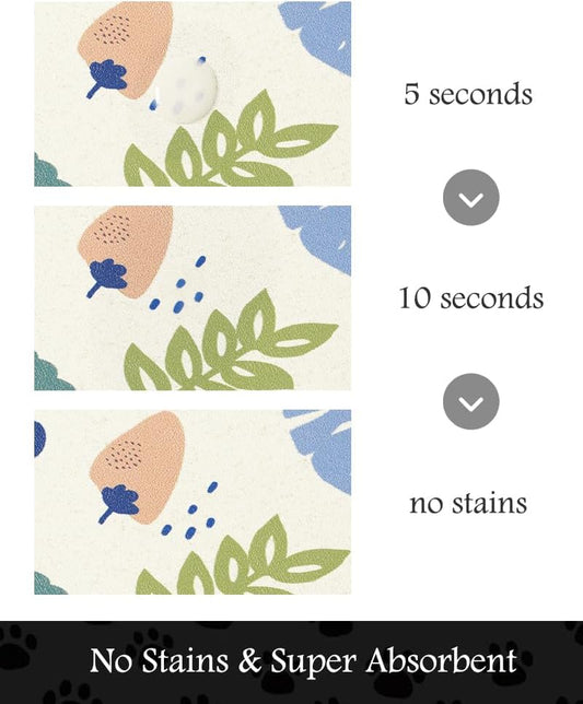Pet Feeding Mat-Absorbent Dog Mat for Food and Water Bowl-No Stains Quick Dry Water Dispenser Mat-Dog Accessories Pet Supplies-Bowl for Messy Drinkers(LIGHTFLOWERS,12"x19"