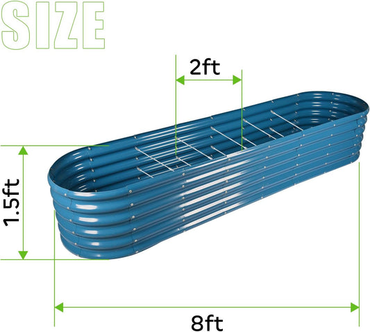 Land Guard 8×2×1.5ft Galvanized Raised Garden Bed Kit, Raised Garden Boxes Outdoor, Oval Metal Raised Garden Beds for Vegetables, Blue