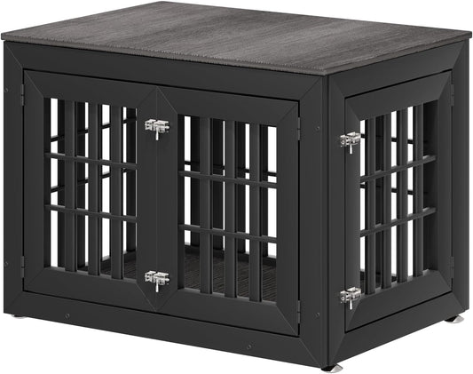 38" Heavy Duty Dog Crate Furniture for Small,Medium and Large Dogs,Rustic Wooden Dog Cage Kennel Indoor Furniture with Waterproof Top,Decorative Pet House Side End Table (Black & Grey)