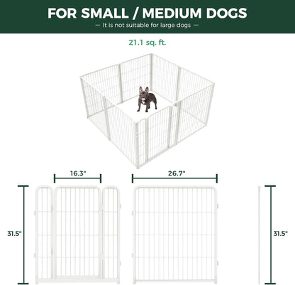 FXW Homeplus Unleashed Indoor Dog Playpen - Stress-Free and Safe Play, Heavy Duty 32 Inch 8 Wire Panels Dog Pen for Small and Medium Dogs, White│Patented