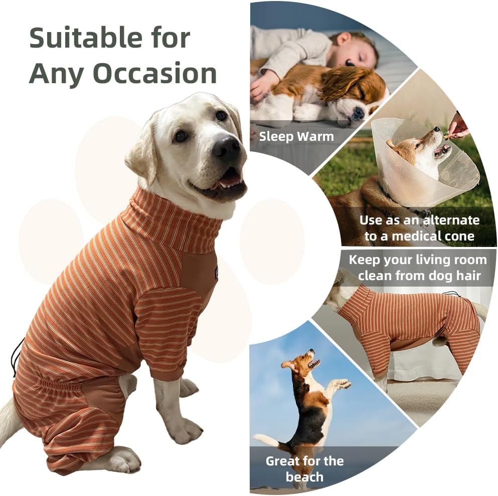 Dog Pyjamas PJS Sweater Clothes and Home Clothing Suitable for Medium to Large Breeds of Dogs, Dog Neutering Suits, Extra-Large Stretch Fabric, Four-Legged (Thickened Orange Stripes, 2XL)
