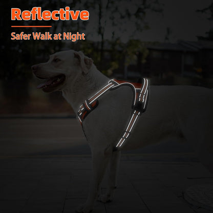 PUPTECK No Pull Dog Harness for Large, Adjustable Reflective Dog Harness with Handle Easy Control, Comfortable Soft Padded Pet Vest Harness for Large Dogs, Orange L