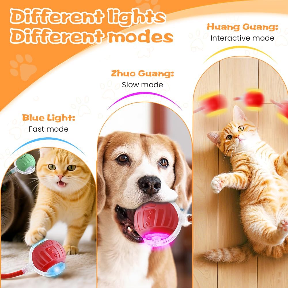 2026 New Interactive Pet Toy Ball, Smart Interactive Toy Ball for Cats & Dogs, Electric Rolling Pet Toy Ball, Rechargeable Interactive Cat Toys for Bored Indoor Cats Kittens to Keep Busy (Red)