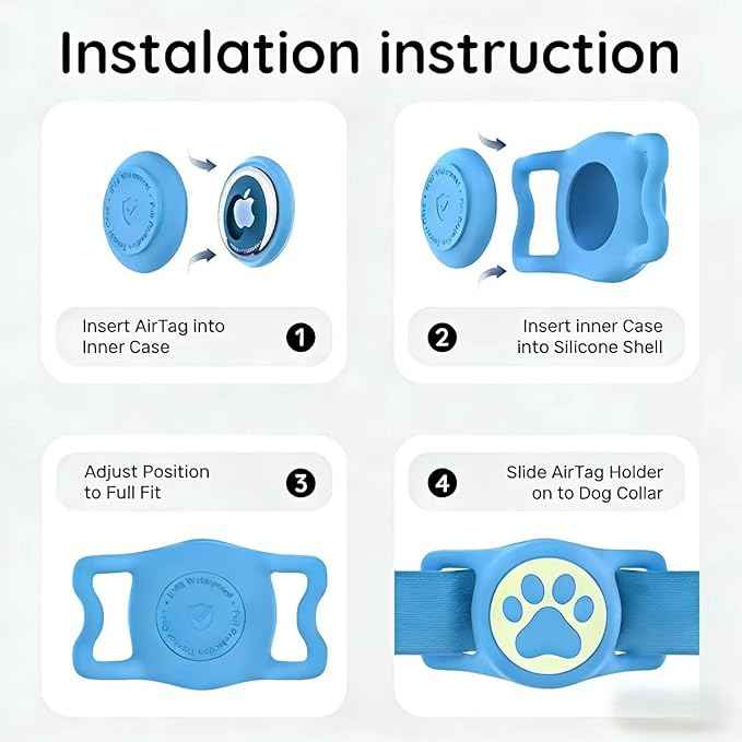 Waterproof Airtag Holder for Dog Collar,Stretchy Silicone|Full Body Covered|AirTag Holder Glow in the Dark, (Blue-Luminous)