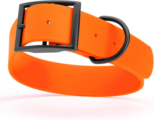 Dogline Biothane Waterproof Dog Collar Strong Coated Nylon Webbing with Black Hardware Odor- Proof for Easy Care Easy to Clean High Performance Fits Small Medium or Large Dogs, Hunter Orange