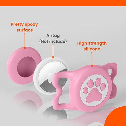 IP68 Waterproof for AirTag Dog Collar Holder, Silicone Air Tags-2 Pack for Apple Dog AirTag Holder(PinkxPurple)