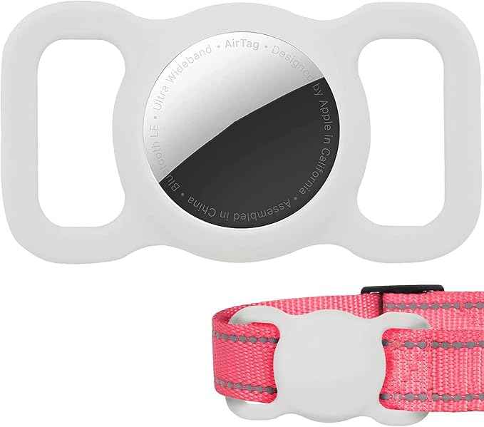 Protective Air tag Case for Dog Collar, Pet/Dog Collar Holder Case Compatible with Apple Air tag, Waterproof Air Tags Loop for GPS Tracker Lightweight Soft Anti Scratch Anti Lost White