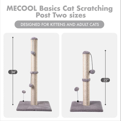 MECOOL Cat Scratching Post Premium Basics Kitten Scratcher Sisal Scratch Posts with Hanging Ball 22" for Kittens or Smaller Cats (22 inches for Kitten, Gray)