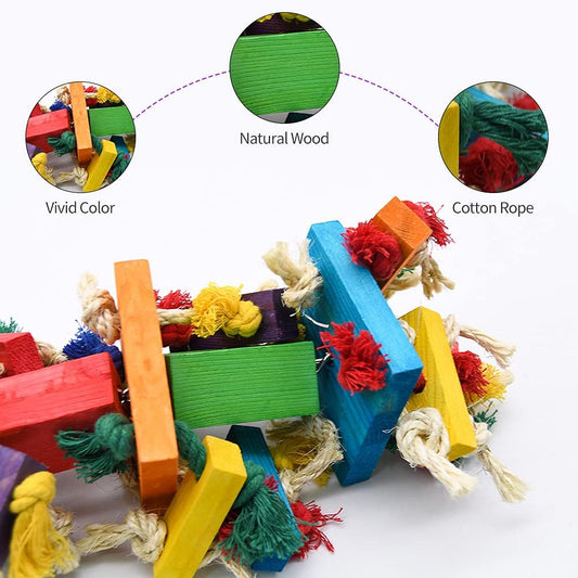 RUBY.Q 3 Pack Large Parrot Toy, 20in Bird Parrot Toy, Multicolor Natural Wooden Bird Chewing Toys for Large Macaws, African Grey and a Variety of Amazon Parrots