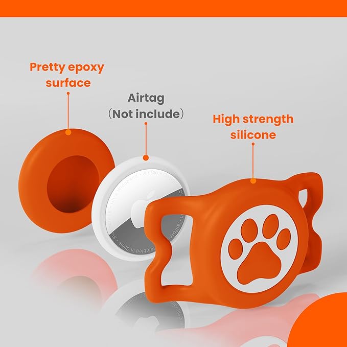 Waterproof Airtag Dog Collar Holder for Apple Air Tag, Silicone Dog Airtag Holder for Dogs & Cat Collars(Orange)