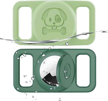 2 Pack Waterproof AirTag Dog Collar Holder Compatible with Apple AirTag, Silicone Hidden Loop Holder for Airtag Tracker, Anti-Lost Dog Collar Air Tag Accessories(Light,Dark Green)