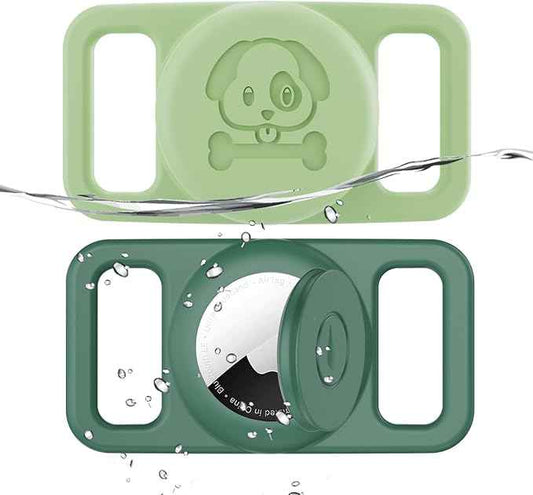 2 Pack Waterproof AirTag Dog Collar Holder Compatible with Apple AirTag, Silicone Hidden Loop Holder for Airtag Tracker, Anti-Lost Dog Collar Air Tag Accessories(Light,Dark Green)