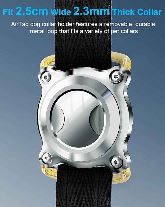 Airtag Collar Holder - Silver, Waterproof with Metal Cover, Removable Loop, Chew Proof (2 Pack)