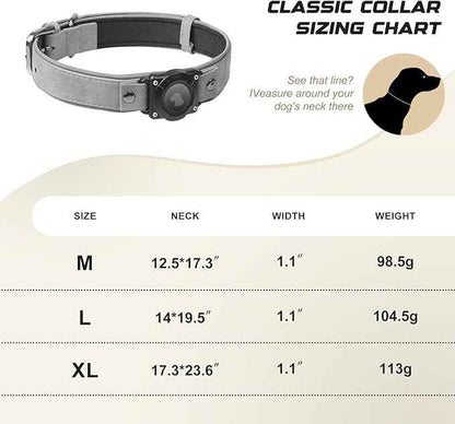 Leather AirTag Dog Collar, Waterproof Dog Collar with Air Tag Holder, Compatible with Apple Air Tag, Reflective, Durable, Comfortable Padded GPS Dogs Collars (Grey, XL)
