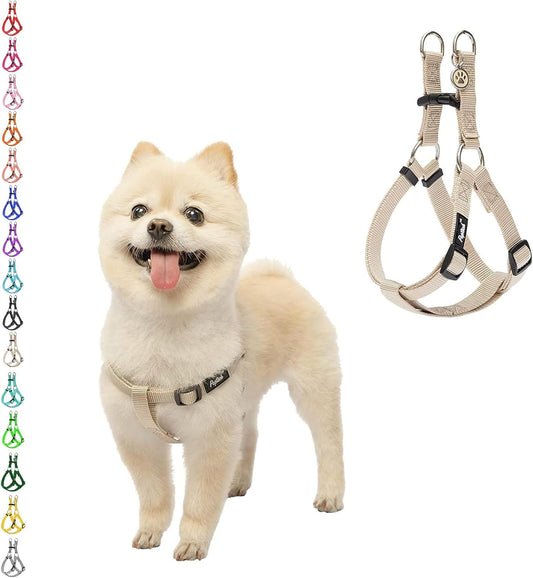 PUPTECK No Pull Dog Harness Soft Adjustable Basic Nylon Step in Puppy Vest Outdoor Walking with ID Tag Cream