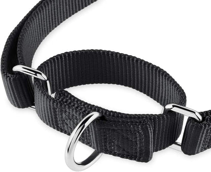 Hyhug Martingale Dog Collar Without Buckle: Anti Escape, No Slip Heavy - Duty Nylon, Colorfast & Adjustable for Medium Breeds(Medium, Black)