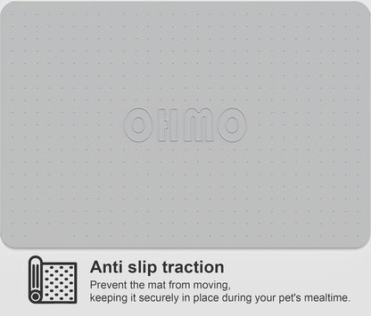 OHMO Dog Food Mat, Silicone Waterproof Cat Food Mat, Non-Skid Spill Proof Pet Feeding Mat for Food and Water, Easy to Clean Dog Placemat(Ash, 23.6" x 15.8")