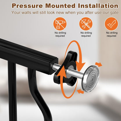 62.2-71.6" Extra Wide Baby Gate for Stairs No Drilling, 30" Tall Auto Close Press Mounted Baby Gate for Doorways, Adjustable Width Walk Through Long Gates for Kids or Pets, Black