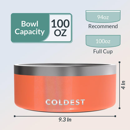 Coldest Dog Bowl - Anti Rust Metal, Non Slip, 3 Layers Insulated Stainless Steel Dog Bowls - Spill Proof & Heavy Duty - Water Bowl for Dogs, Cats & Pets, Dish Washer Safe (100 oz, Candy Red Glitter)