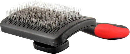 Jeffers Pet Self-Cleaning Slicker Brush for Dogs & Cats – Self Cleaning Button, Removes Tangles & Loose Hair, Non Slip Handle for Easy Grooming, Go To Gift for Pet Owners – Black, Red - Small