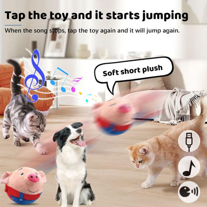 Upgrade Active Moving Pet Plush Toy, Squeaky Moving Dog Ball Toy Interactive Dog Toy for Boredom Dog Bouncing Ball Plush Toy, Pig Plush Sound Electronic Dog Toy Pet Bouncing Balls Toy (Tiger)