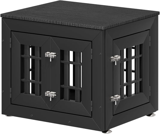 26" Heavy Duty Dog Crate Furniture for Small,Medium and Large Dogs,Rustic Wooden Dog Cage Kennel Indoor Furniture with Waterproof Top,Decorative Pet House Side End Table (Black)