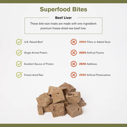 BADLANDS RANCH - Superfood Bite, Freeze-Dried Raw Dog Treats - Protein Rich, Train & Reward, Traceable Single Ingredient by Katherine Heigl (4 Ounce (Pack of 4) Beef Liver)