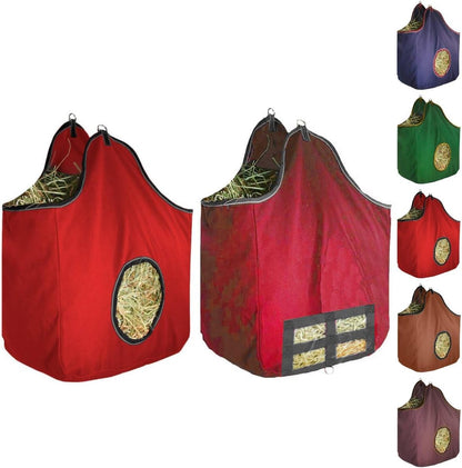 Derby Originals Large 24 OZ Canvas Horse Hay Bag 2 Sided Combo Design X Wide Gusset and 6 Month Warranty