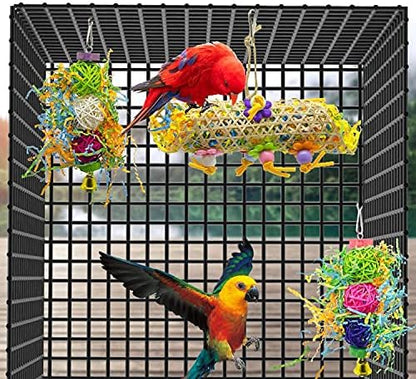 EBaokuup 3Pack Bird Chewing Toys Foraging Shredder Toy Parrot Cage Bird Loofah Hanging Toy for Cockatiel Conure African Grey Parrot