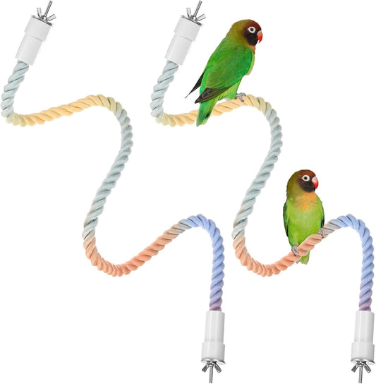 2-Pack Rope Perches for Bird Cages, 31.5 in Length Comfort Grip Flexible Rope Perch Beak & Paw Grinding for Parrots/Cockatiels/Parakeets, Bird Platform Sand [Pink Blue]