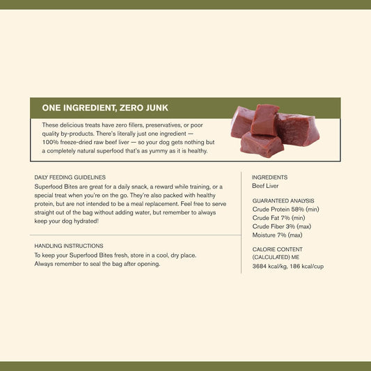 BADLANDS RANCH - Superfood Bite, Freeze-Dried Raw Dog Treats - Protein Rich, Train & Reward, Traceable Single Ingredient by Katherine Heigl (4 Ounce (Pack of 4) Beef Liver)