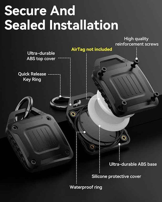 DDJ 4-Pack IPX8 Waterproof for AirTag Holder Case Keychain, Screw Lock - Rugged Case for Apple AirTags 1st & 2nd Generation with Key Ring, Durable Air TagHolder for Dog Collar/Luggage/Key/Backpack