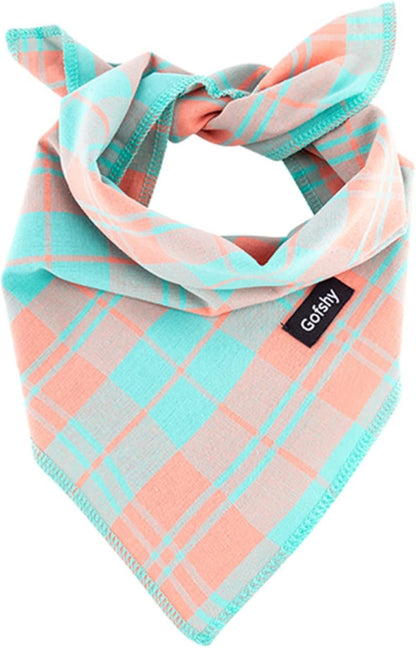Spring Dog Bandana Large-Dog Scarf Vibrant Color Orange Green Plaid Printing Adjustable Bib Handkerchief Accessories for Small Dogs Cats (S)