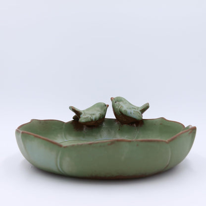 Ceramic Bird Bath for Outside, Resin Birdbath Bowl with Vintage Ornament,Ground Feeders Bird Bath Feeding Bowl for Outdoors, Garden Deck, Balcony,Yard, Lawn.